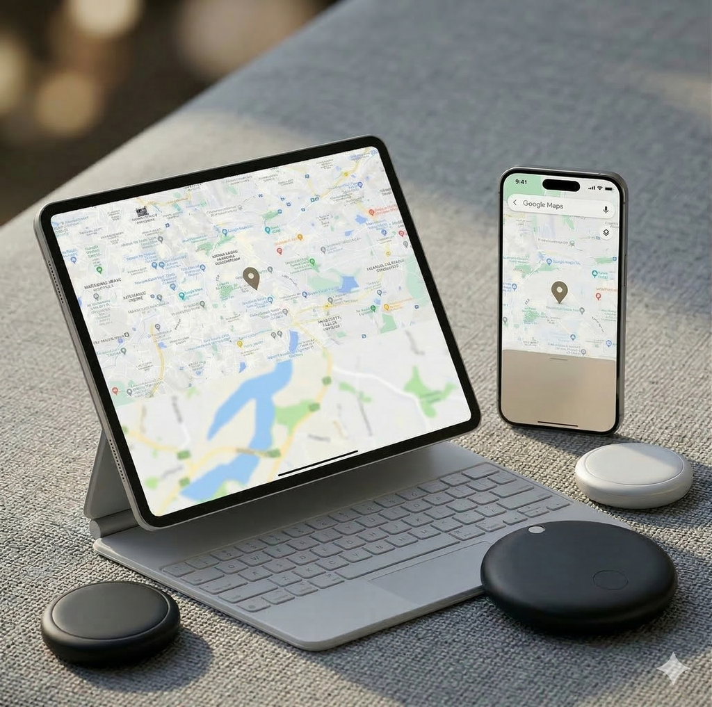 AuraTech Mini GPS Tracker - Compatible with Android & Google Find My Device - Smart Bluetooth Locator for Car, Bike, Keys & Personal Security